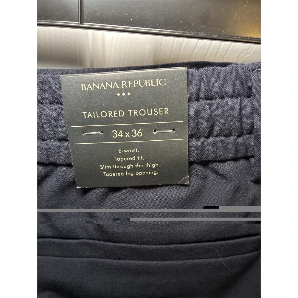 Men's Banana Republic Tailored Tapered  Trouser Pant Elastic Band Blue 34x36